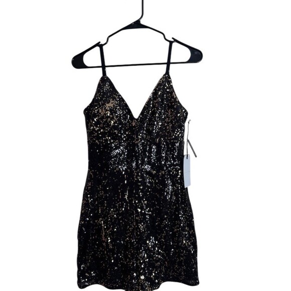 Leith Romper Womens Size S Black & Gold Sequin V-Neck Party Cocktail - Picture 2 of 8